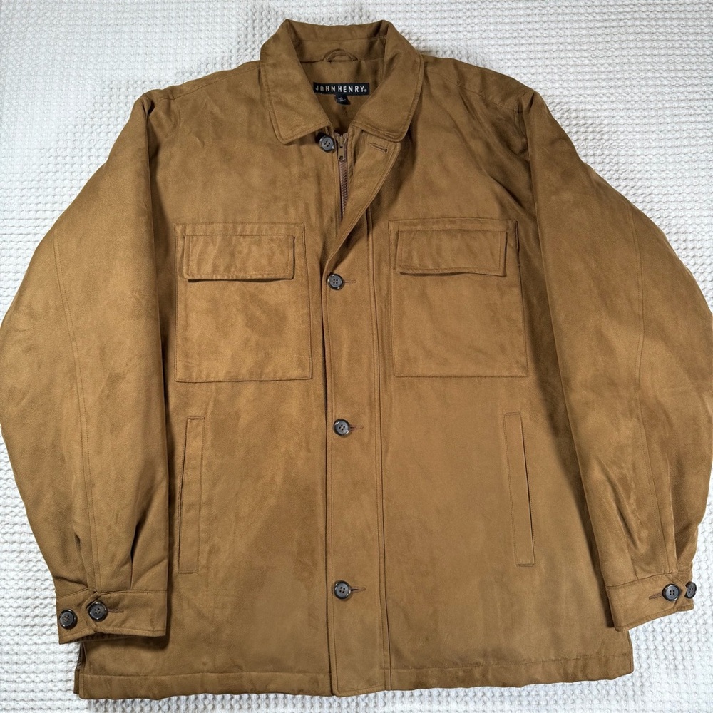 John Henry Men's Tan Suede-Look Lightweight Shirt Jacket